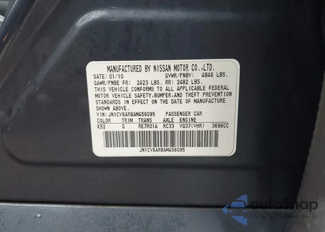 2010 Infiniti G37X z USA, uszkodzony, nr VIN JN1CV6AR8AM456095